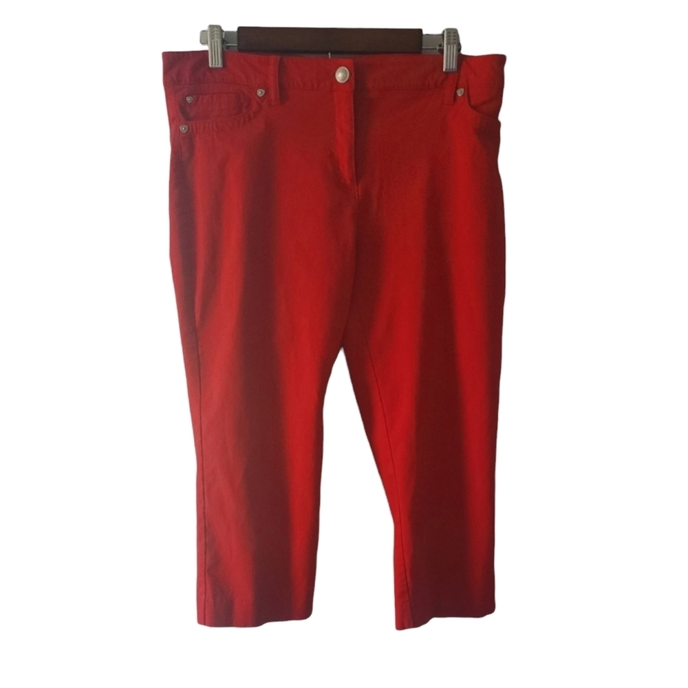 New Directions Red Capri Pants Size 14 Patriotic USA America High Rise 5 Pocket